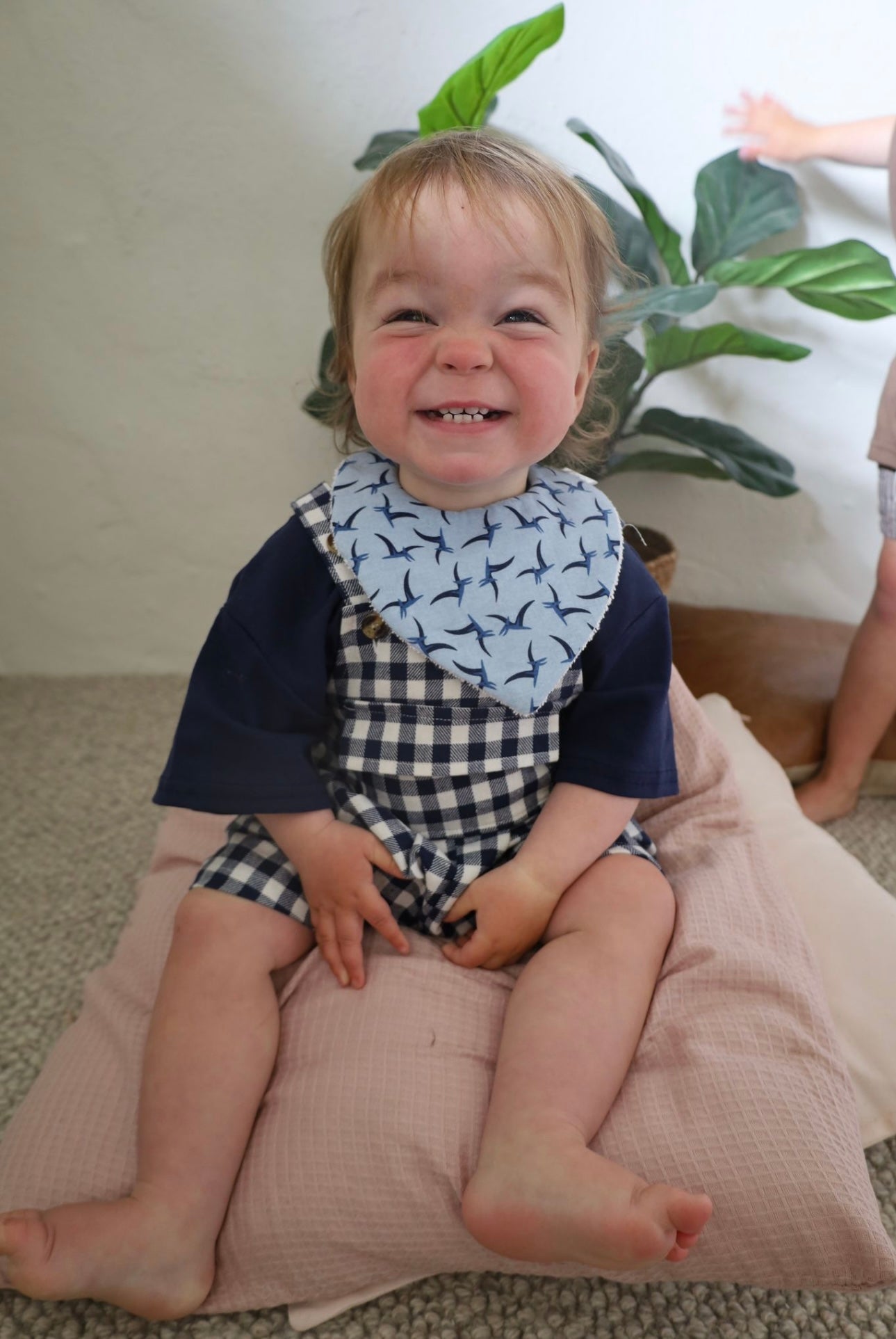 Navy Gingham Overalls