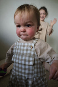 Beige Gingham Overalls